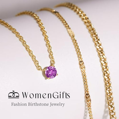 WomenGifts Layered Gold Necklaces for Women, 14K Gold Sterling Silver Plated Dainty Pendant Necklace Set Non Tarnish, Chunky Stackable Cuban Chain Choker, Trendy Birthstone Vacation Jewelry Gift - color: Gold, style: Cubic Zirconia-Created Alexandrite-Jun