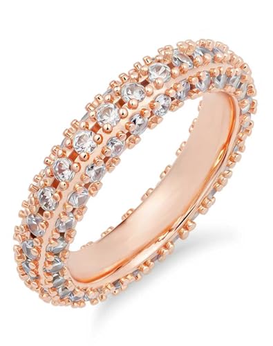 Bling Halo Stacking Ring for Men Women - 18k Gold Plated Stackable Cubic Zirconia Band - Created Diamond Iced Out Hip Hop Jewelry Gifts - color: Womens Style A-Rose Gold Plated, size: 8