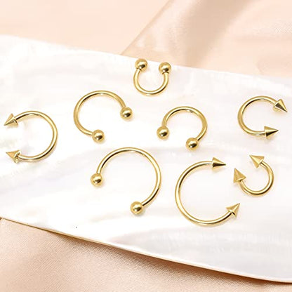 BLISI G23 Solid Titanium Eyebrow Piercing Jewelry, Gold Black Rose Gold Silver Pink Rainbow Eyebrow Rings 16G Curved Barbell,Tiny Vertical Labret Lip Jewelry Rook Piercing Jewelry for Women and Men - color: Gold 2