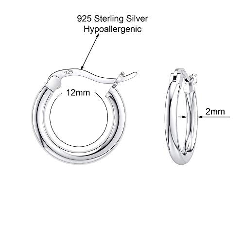 Savlano 925 Sterling silver Round Hoop Earrings for Women & Men Comes in 10MM-25MM - size: 12 Millimeters