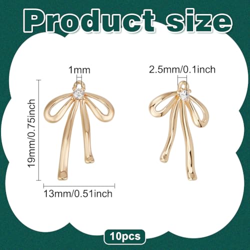 BENECREAT 10pcs Real 18K Gold Plated Brass Bowknot Charms, 19x13x2.5mm Micro Pave Clear Cubic Zirconia Pendants for Earrings Necklaces, Wedding Festival Gift DIY - color: Bowknot