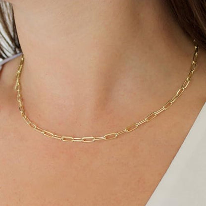 14K Gold Plated Paper Clip Chain Link Necklace Satellite Chain Necklace for Women - color: Dainty Paperclip Necklace