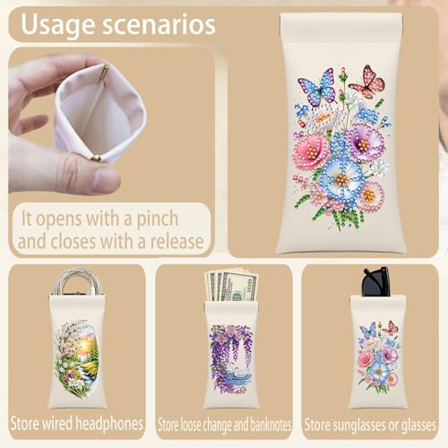 Diamond Art Painting Eye Glass Bag PU Sunglasses Glasses Storage Bag Built-in Glasses Cloth Press Automatic Closure - color: 3pcs-03