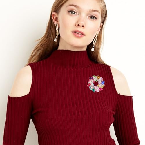 Sparkling Rhinestone Crystal Flower Brooch Pin for Women Large Floral Lapel Pin Wedding Bridal Brooch Bouquet Jewelry - color: Rose red