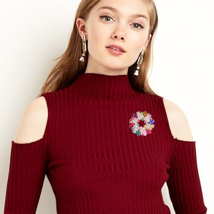 Sparkling Rhinestone Crystal Flower Brooch Pin for Women Large Floral Lapel Pin Wedding Bridal Brooch Bouquet Jewelry - color: Rose red