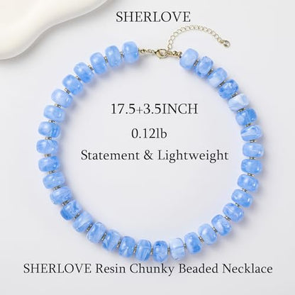 SHERLOVE Chunky Statement Large Resin Beaded Choker Necklaces for Women | Big Lightweight Bead Beaded Necklace Trendy Fashion Boho Summer Beach Vacation Jewelry