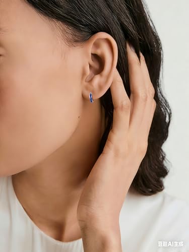 Chunky Emerald Sapphire Ruby Hoop Earrings, Princess or Round Cut, 14k Yellow Gold Plated Sterling Silver Cubic Zirconia Huggie Earings Minimalist Hoops Earrings for Women Wedding Daily Birthday - style: Princess cut -Sapphire -Gold