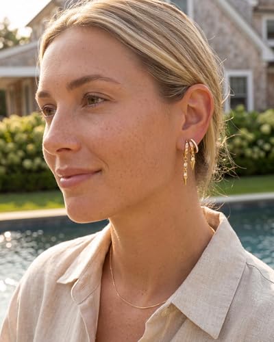 Gold Earrings for Women Trendy 14K Gold Plated Dangle Earrings Small Hoop Huggie Drop Stud Earrings Cubic Zirconia Simple Minimalist Dainty Chain Tassel Hypoallergenic Earrings - color: CZ Tassel & Gold