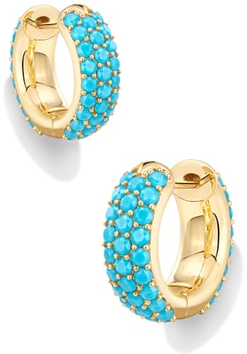 Gokeey Cubic Zirconia Hoop Earrings for Women, Sterling Silver Plated Small Huggie Hoops CZ Pave Chunky Thick Earrings Non Tarnish Hypoallergenic Lightweight Jewelry April Birthstone Gifts - color: Turquoise-Gold