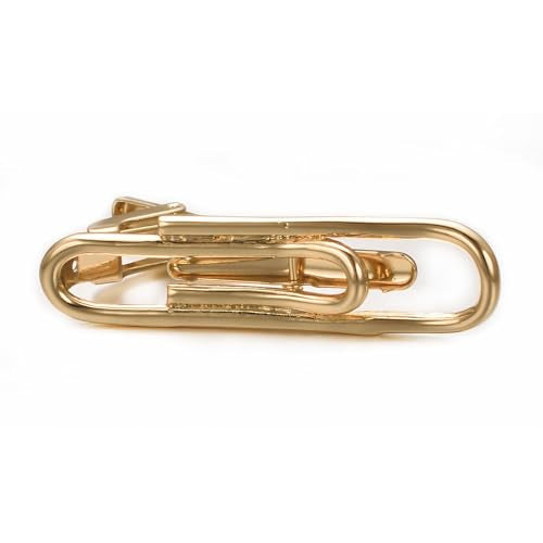 Yoursfs Personalized Stationery Series Tie Clips For Men Novelty Ruler/Pen Tie Clips Unique 18K Gold Plated/Silver Stainless Steel Tie Clip Jewelry For Father Husband Suitable For Daily - style: Gold paperclip tie clip