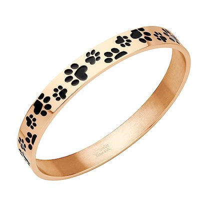 555Jewelry Stainless Steel Solid Slip-On Dog Lover Paw Cuff Bangle for Women & Ladies - color: Rose Gold