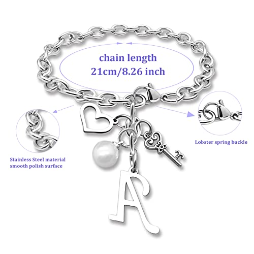 Initial A-Z Bracelets Gift for Women Girls Stainless Steel Chain Bracelet 26 Alphabet Jewelry Gifts for Birthday Anniversary Letter Bracelet Monogram Gifts for Sister Friend Girlfriends Mom 8.26 Inch - color: A