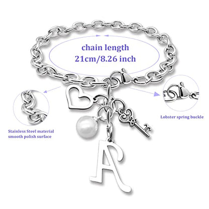 Initial A-Z Bracelets Gift for Women Girls Stainless Steel Chain Bracelet 26 Alphabet Jewelry Gifts for Birthday Anniversary Letter Bracelet Monogram Gifts for Sister Friend Girlfriends Mom 8.26 Inch - color: A