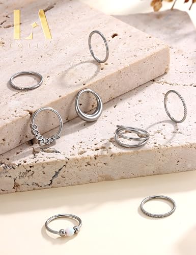 LOLIAS Septum Nose Rings Hoops - 316L Surgical Steel Septum Rings CZ Opal Silver 14K Gold Plated Hoop Nose Ring for Women 16G/18G Clicker Cartilage Earring Conch Daith Nostril Piercing Jewelry 8mm/10mm 8Pcs - color: Silver, size: 16G 8MM