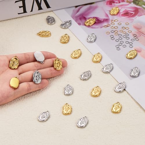 20pcs Stainless Steel Square Charms for Jewelry Making Rose Pendant Charm Bulk Men and Women Bracelet Necklace DIY - color: Square Flower