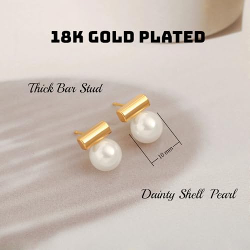 925 Sterling Silver Hoop Handpicked AAA+ Quality 7.5-8mm White Freshwater Cultured Pearl Dangle Drop Earrings Jewelry for Women - color: 8. Gold Plated Bar