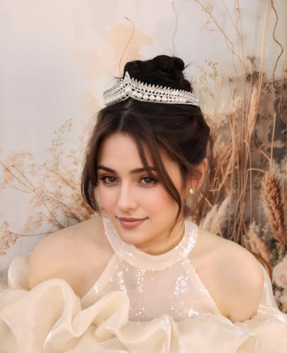 Wedding Crystal Tiara for Women Elegant Bridal Pearl Rhinestone Crown Swan Queen Princess Costume Crown Star Crystal Headpiece Accessory for Cosplay Birthday Party - color: Pearl 3