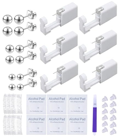 VitaCool Ear Piercing Kit Disposable Ear Piercing Gun with 2+3+4mm Stud | with Silver Ball Sterile Studs Easy and Safe Earring Self for Yourself Use at Home(Silver Ball Pattern 234mm)