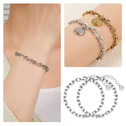 UMAOKANG 10 Pack Stainless Steel Bracelet Chain Bulk for Jewelry Making | Silver Chunky Cable Hand Chain Bracelets for Men and Women Charm Permanent Bracelet Kit - color: 10pcs Cable Steel