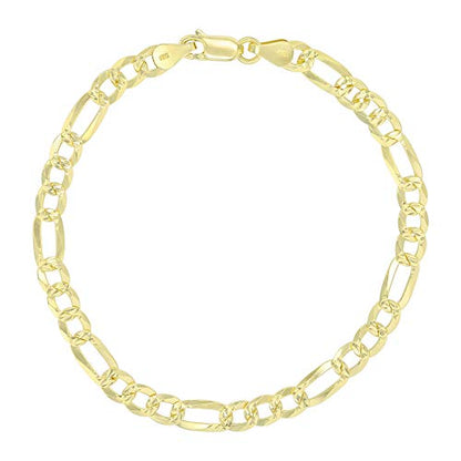 14K Gold or Rhodium Plated Silver Figaro Diamond Cut Pave Chain For Men | 1mm-13mm Thick | Solid 925 Figaro Italian Necklaces For Men - style: 5.50MM- Yellow