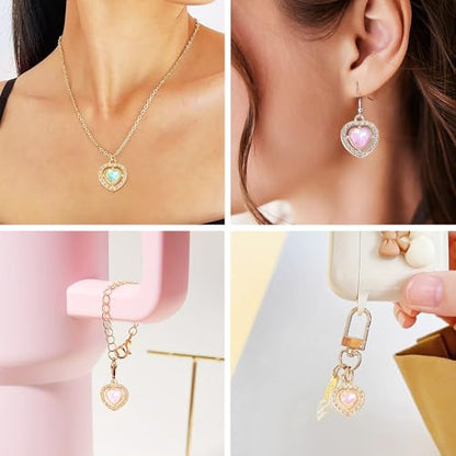 Elecrelive Crystal Heart Charms Rhinestone Heart Pendants Valentine Charms for Necklace Bracelet Earring Wedding Jewelry - color: 12 Colors Glass