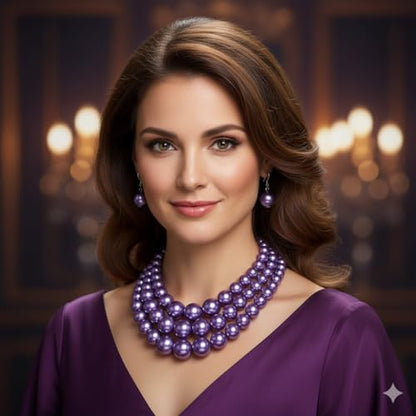 Simulated Pearl Necklace & Earring Set, Multi Strand - color: Lavender