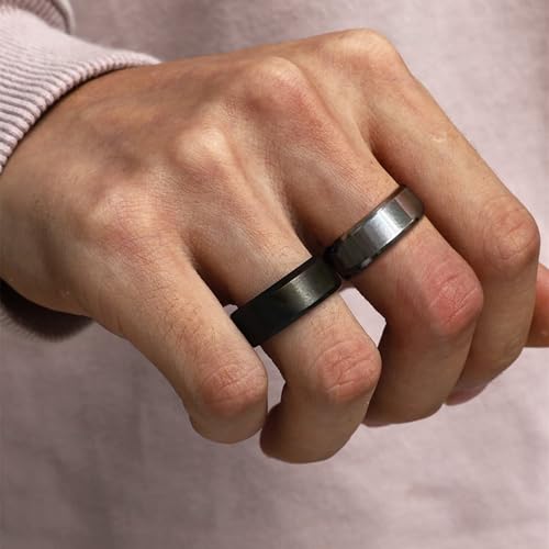EIELO 16Pcs Stainless Steel Band Rings for Men Cool Black Golden Silvery Plated Rings Comfort Fit Fidget Spinning Chain Ring Fashion Simple Mens Wedding Engagement Ring Set
