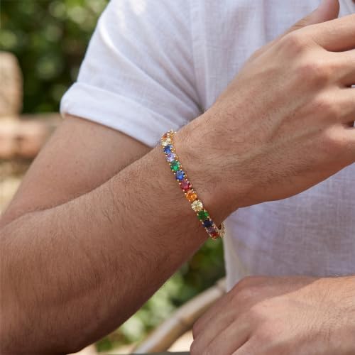 925 Sterling Silver Bracelets for Women Stack, Trendy Tennis Bangle Cuff Jewelry Set 14K Gold Plated, Adjustable Bracelet Set for Wrist Essentials, Women Fashion Watch Band Acecessories - style: SZ-TENNIS-rainbow4mm-gold