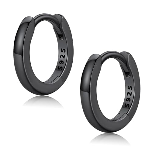 FaithHeart Solid 925 Sterling Silver Small Huggie Hoop Earrings for Women | Silver/Black/Gold/Rose Gold Small Hoop Earrings, Hypoallergenic Lightweight Cartilage Huggie Earrings, Gift Box - color: 01. Blank-Black, size: 8mm