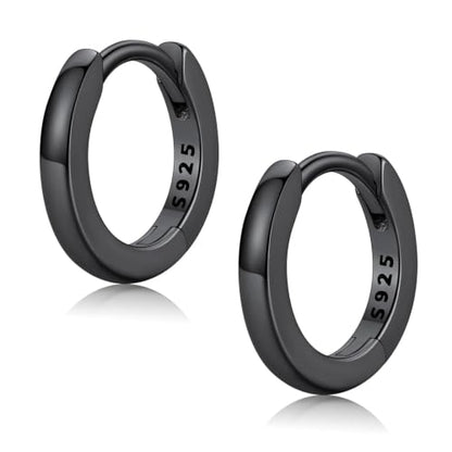 FaithHeart Solid 925 Sterling Silver Small Huggie Hoop Earrings for Women | Silver/Black/Gold/Rose Gold Small Hoop Earrings, Hypoallergenic Lightweight Cartilage Huggie Earrings, Gift Box - color: 01. Blank-Black, size: 8mm