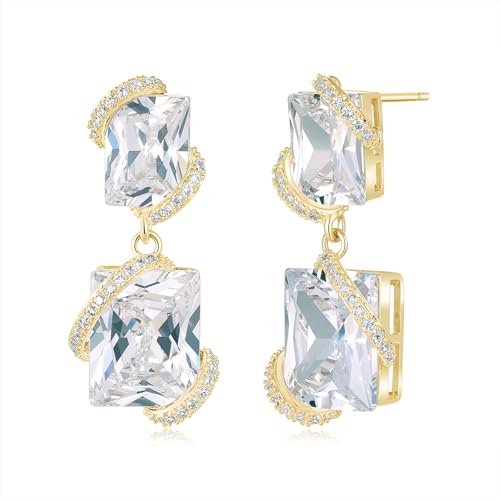 Gemsme Bridal Wedding Earrings for Brides Bridesmaides, 925 Sterling Silver Posts hypoallergenic Cubic Zirconia stud,Drop & Dangle Earrings for Women Jewelry Gifts - color: Gold - Square Shape