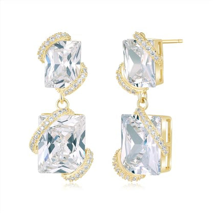 Gemsme Bridal Wedding Earrings for Brides Bridesmaides, 925 Sterling Silver Posts hypoallergenic Cubic Zirconia stud,Drop & Dangle Earrings for Women Jewelry Gifts - color: Gold - Square Shape