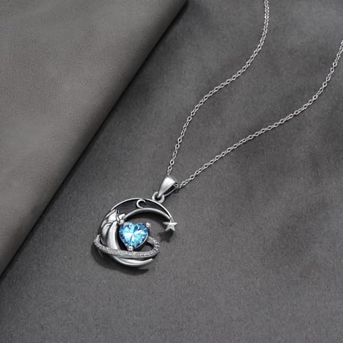 I Love You to the Moon and Back Necklace 925 Sterling Silver Black Crescent Moon Star Pendant with Heart Birthstone Necklace Anniversary Gothic Jewelry Gifts for Women Wife Lovers - color: 12-Dec-Topaz