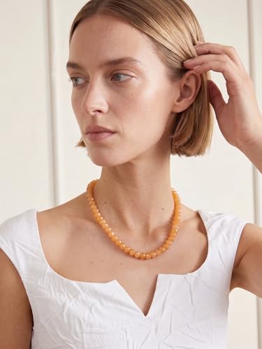 Gemstone Beaded Necklace for Women Colorful Natural Stone Freshwater Pearl Surfer Beach Rainbow Necklace Jewelry Gift - color: Orange