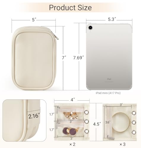 Mkono Travel Jewelry Case Mini Travel Jewelry Organizer Pouch with 5 Pages | Double Sided Velvet Pages, PU Shell, Adjustable Ring Binders, PVC Windows, Storage for Necklaces Earrings Rings Bracelets