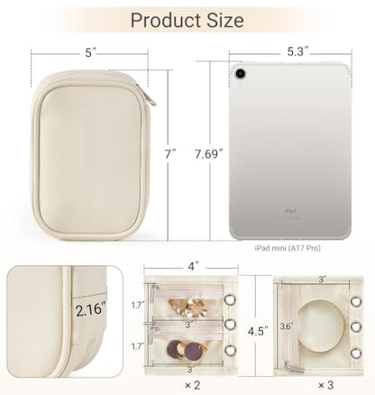 Mkono Travel Jewelry Case Mini Travel Jewelry Organizer Pouch with 5 Pages | Double Sided Velvet Pages, PU Shell, Adjustable Ring Binders, PVC Windows, Storage for Necklaces Earrings Rings Bracelets