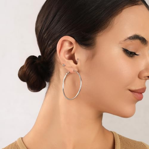 2mm Sterling Silver Big Hoop Earrings For Women - Large Hypoallergenic Circle Endless Thin Oversize Silver Hoops - color: Silver,40mm hoops