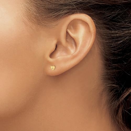 Diamond2Deal 14k Yellow Gold Polished and Brushed Cubic Zirconia 4.5mm Heart Stud Earrings Len-0.18 In, Wid-0.21 In