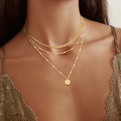 14K Gold Plated Layered Necklaces For Women Gold Necklace Set, Cuban Link, Snake Chain, Paperclip Layered Chains, Twisted Rope and Twisted Chain, Trendy Layering Necklace
