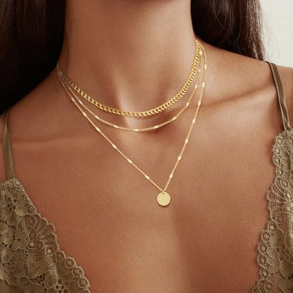14K Gold Plated Layered Necklaces For Women Gold Necklace Set, Cuban Link, Snake Chain, Paperclip Layered Chains, Twisted Rope and Twisted Chain, Trendy Layering Necklace
