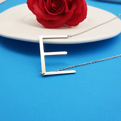 MOMOL Sideways Initial Necklace 18K Gold Plated Stainless Steel Large Big Letters Pendant Necklace Script Name Monogram Necklaces for Women - color: E