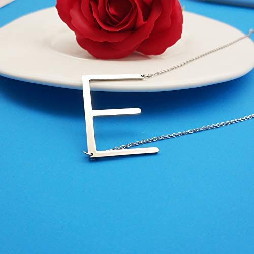 MOMOL Sideways Initial Necklace 18K Gold Plated Stainless Steel Large Big Letters Pendant Necklace Script Name Monogram Necklaces for Women - color: E
