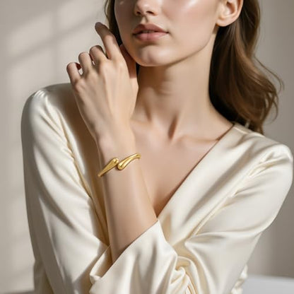 Emibele Gold Bangles for Women, 2PCS Irregular Chunky Gold Bracelet Hinged Open Bangle Bracelets for Women, Fashion Wide Arm Cuff Minimalist Chunky Jewelry Gifts for Valentine Christmas Birthday - style: M Gold