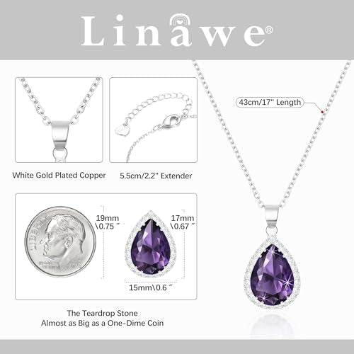Linawe Crystal Chain Necklace for Women Trendy, Imitation Diamond Pendant, Statement Cubic Zirconia Boho Jewelry Set, 14K Gold/Rose Gold/Silver Birthstone Necklace - color: Silver,Feb