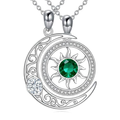 Couples Necklace for 2 Sun and Moon Pendant Matching Jewelry Anniversary Birthday Gifts for Couples BFF - color: April&May