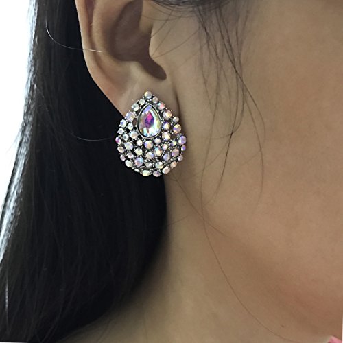 SELOVO Rhinestone Teardrop Big Stud Earrings Clip On Earrings - color: clear AB