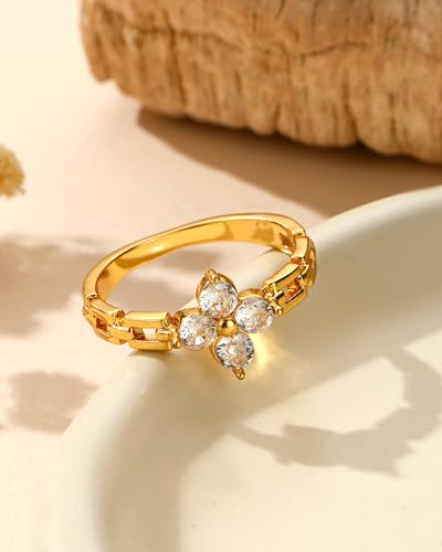 YeGieonr Gold Rings for Women Non tarnish Stainless Steel Womens Rings Dainty 18K Gold Plated Rings - color: Flower Chain Rings, size: 9