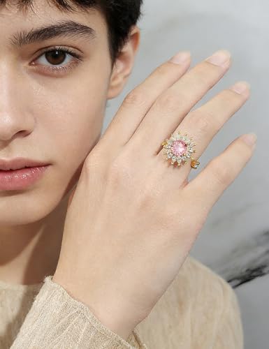Anxiety Rings for Women – Adjustable Flower Spinner Ring, Daisy & Sunflower Fidget Ring, Gold Plated Calming Jewelry - style: Style 06