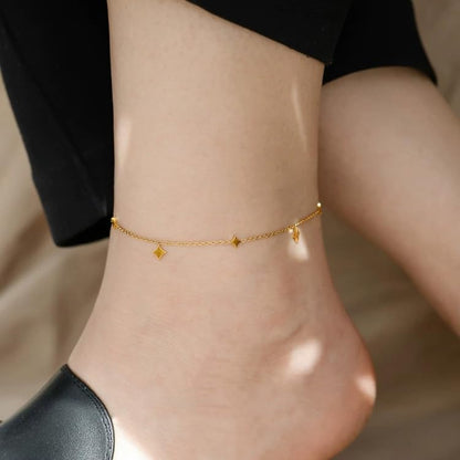 Dainty Gold Anklets for Women Stainless Steel Simple Ankle Bracelets Summer Beach Foot Chain Jewelry Gift - color: Rhombus