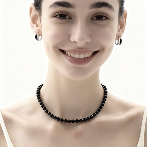 SukAmi 4-10mm Pearl Choker Men Black Pearl Necklace Women Faux Pearl Necklaces 45CM - size: 4mm